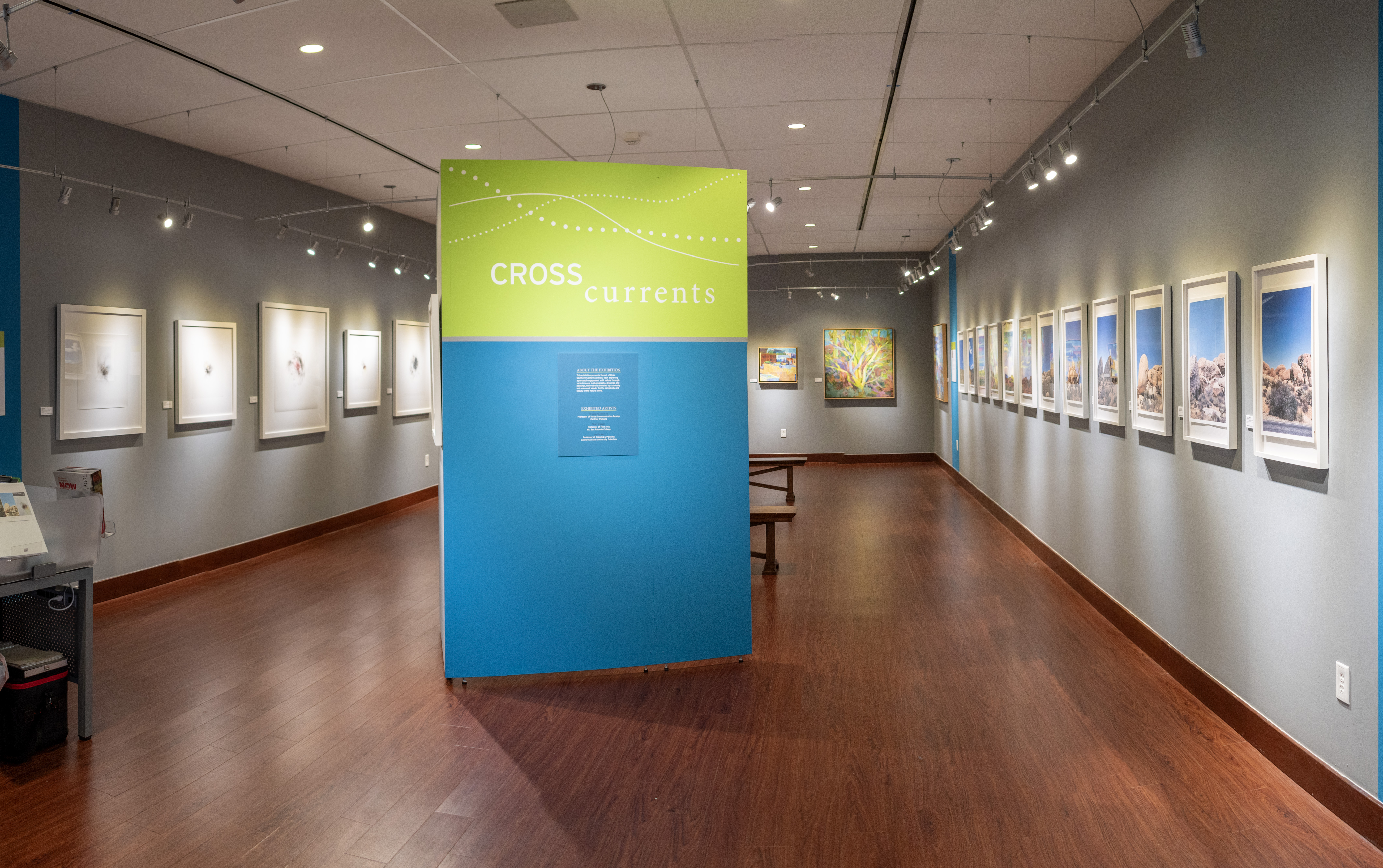 A panoramic photo of the front of the cross currents exhibition